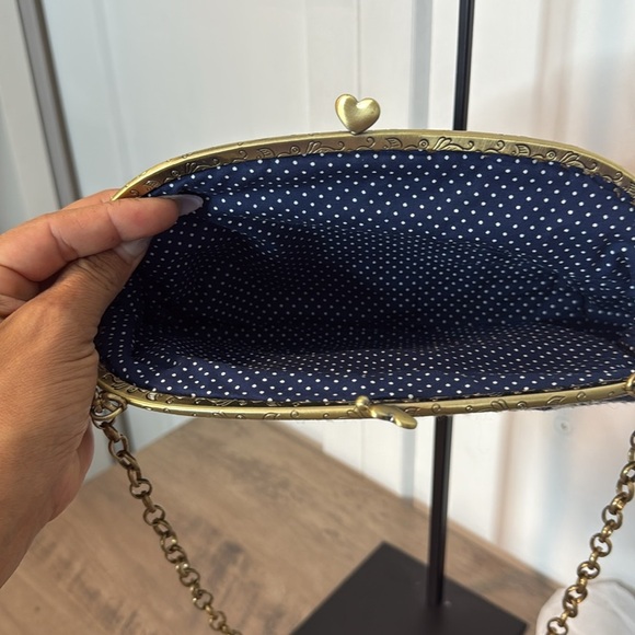 Unique Floral Embroidered Navy Clutch with chain shoulder strap - Picture 3 of 3